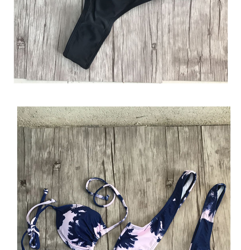 Sexy Dark Blue+pink Flower Pattern Decorated Color Matching Swimwear,One Pieces