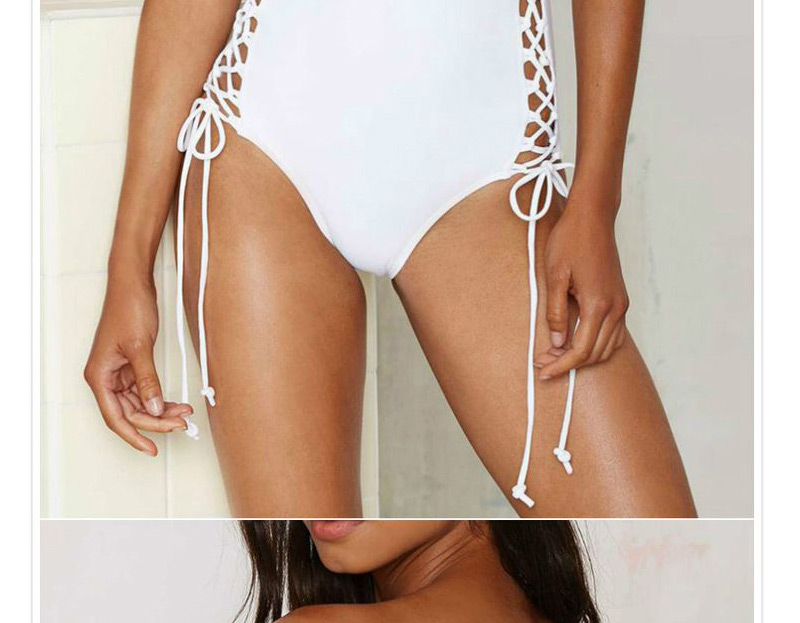 Sexy White Pure Color Decorated Bandage Swimwear,One Pieces