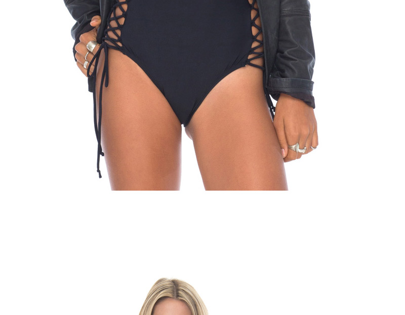 Sexy Black Pure Color Decorated Bandage Swimwear,One Pieces