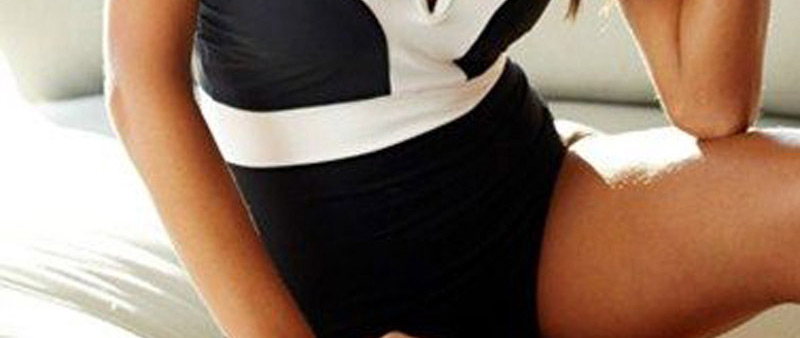 Sexy Black+white Color Matching Decorated V Neckline Bikini,One Pieces