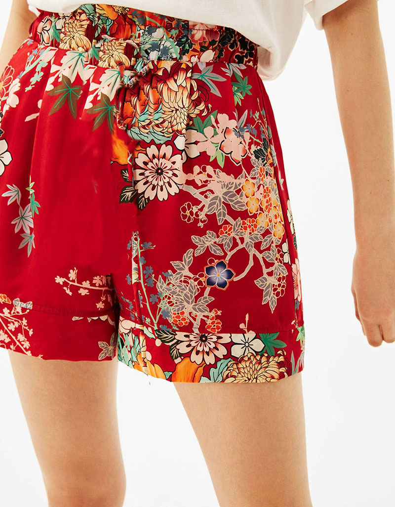 Fashion Red Flower Pattern Decorated Simple Skirt,Shorts