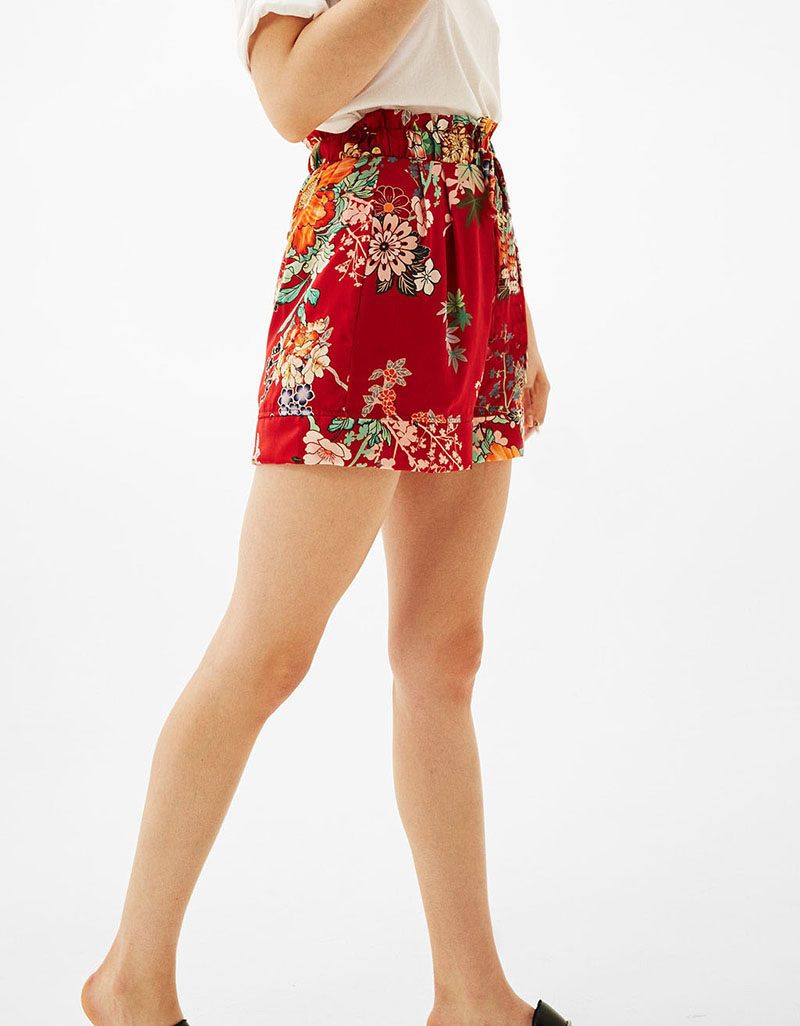 Fashion Red Flower Pattern Decorated Simple Skirt,Shorts