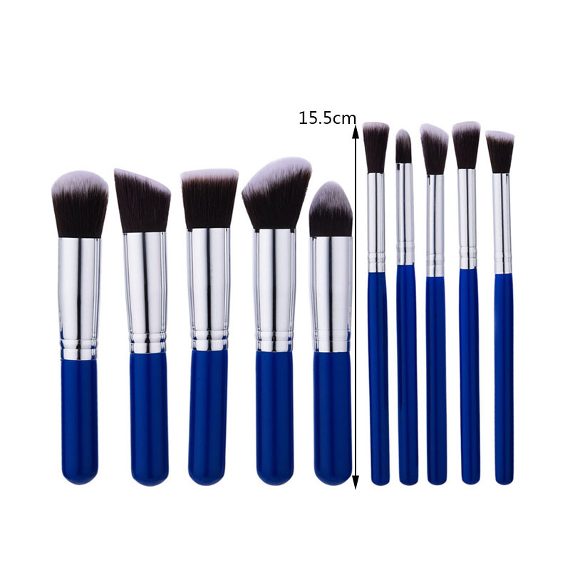 Trendy Blue+silver Color Color Matching Decorated Makeup Brush(10pcs),Beauty tools