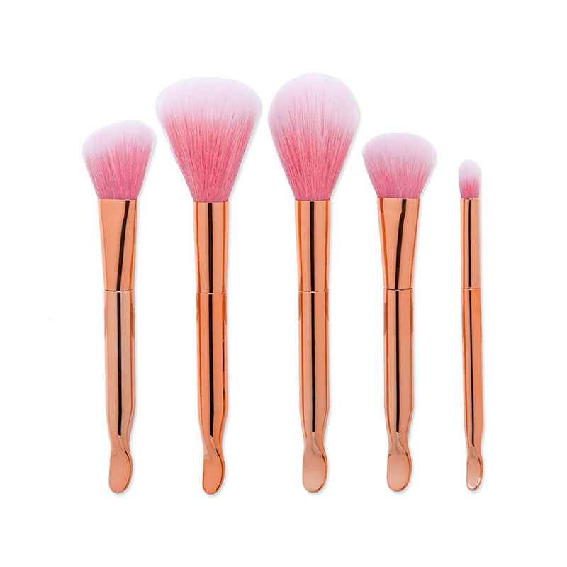 Trendy Rose Gold Pure Color Decorated Simple Makeup Brush(5pcs),Beauty tools