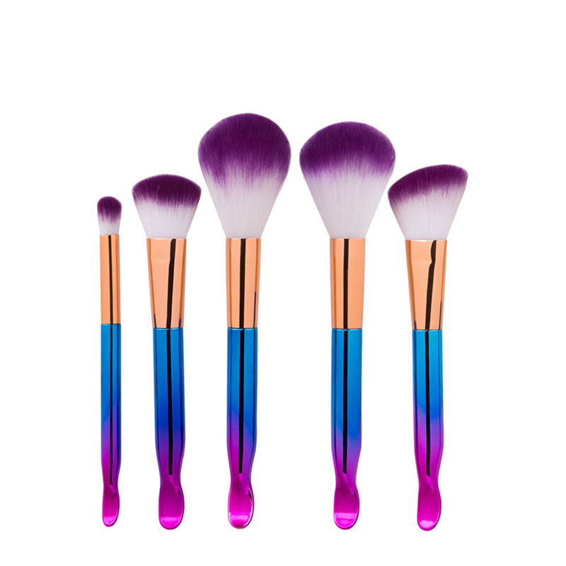 Trendy Blue+purple Color Matching Decorated Makeup Brush(5pcs),Beauty tools