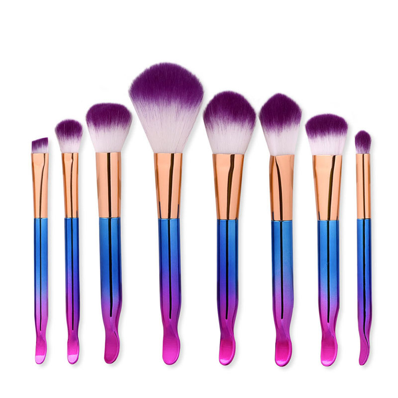 Trendy Blue+purple Color Matching Decorated Makeup Brush(8pcs),Beauty tools
