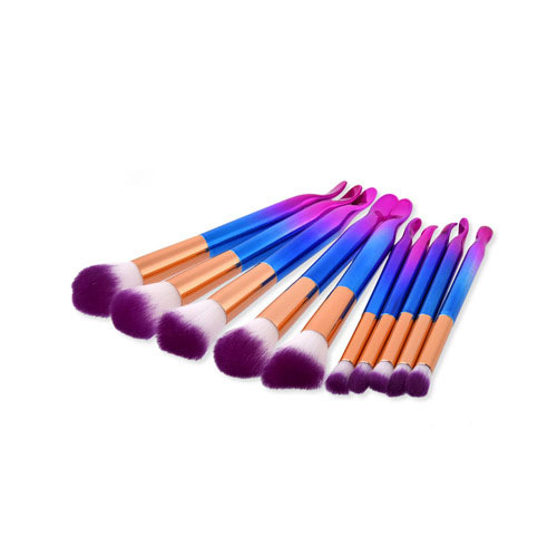 Trendy Blue+purple Color Matching Decorated Makeup Brush(10pcs),Beauty tools