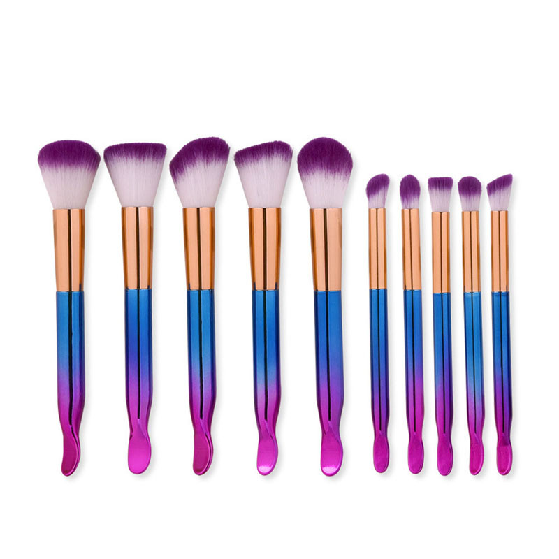Trendy Blue+purple Color Matching Decorated Makeup Brush(10pcs),Beauty tools