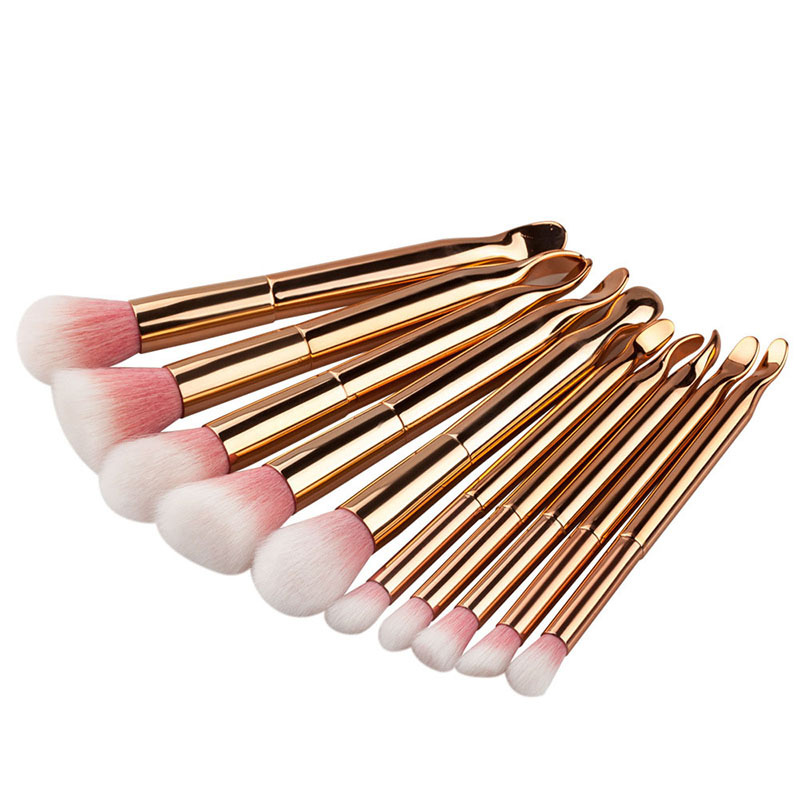 Trendy Gold Color Pure Color Decorated Simple Makeup Brush(10pcs),Beauty tools