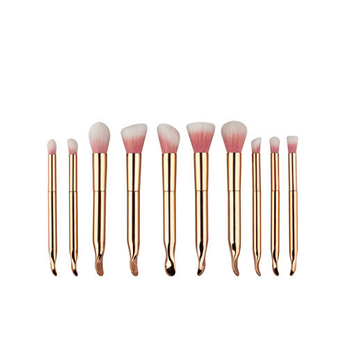 Trendy Gold Color Pure Color Decorated Simple Makeup Brush(10pcs),Beauty tools