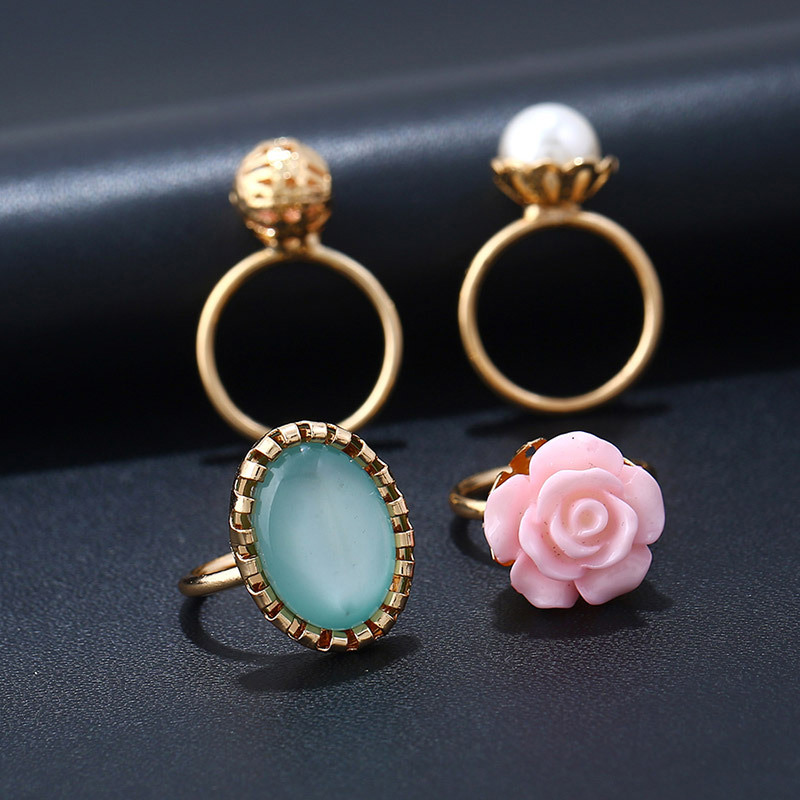 Fashion Gold Color Flower&pearls Decorated Simple Ring Sets (4pcs),Rings Set