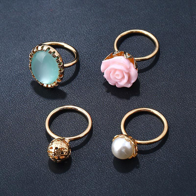 Fashion Gold Color Flower&pearls Decorated Simple Ring Sets (4pcs),Rings Set