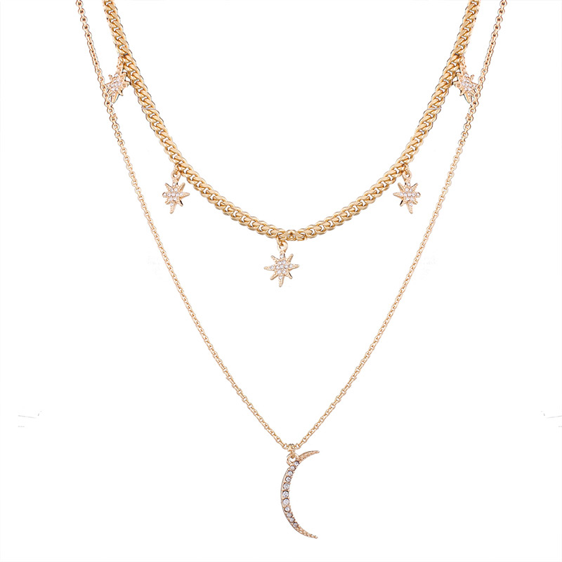 Elegant Gold Color Moon&star Shape Decorated Choker,Pendants