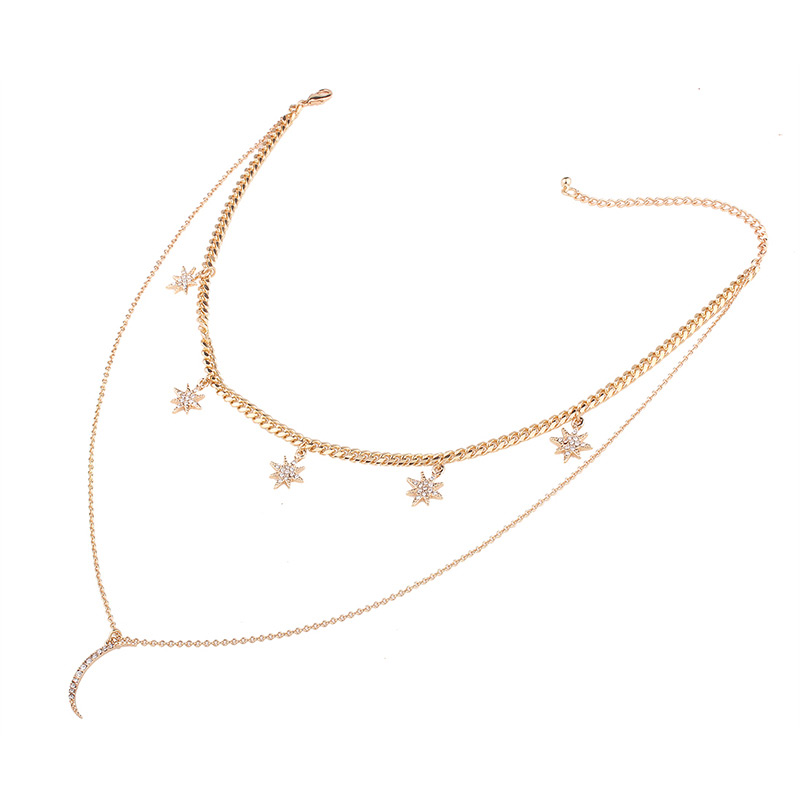 Elegant Gold Color Moon&star Shape Decorated Choker,Pendants