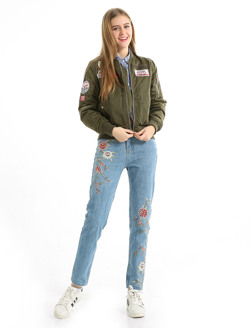 Fashion Armygreen Patch Decorated Long Sleeves Jacket,Coat-Jacket