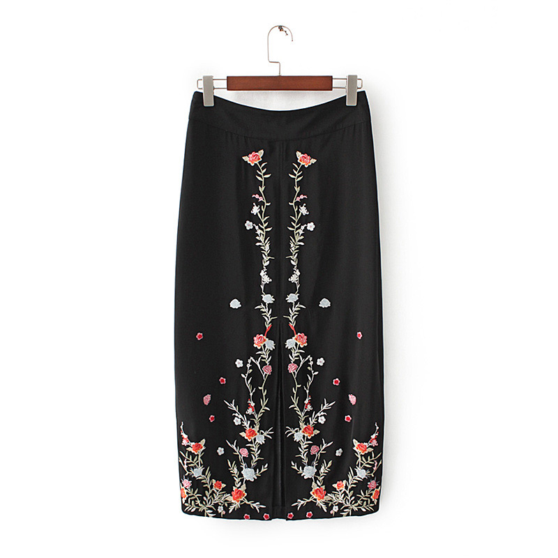 Vintage Black Embroidery Decorated Dress,Skirts