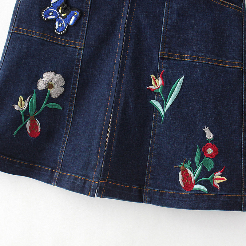 Fashion Blue Embroidery Decorated Skirt,Skirts