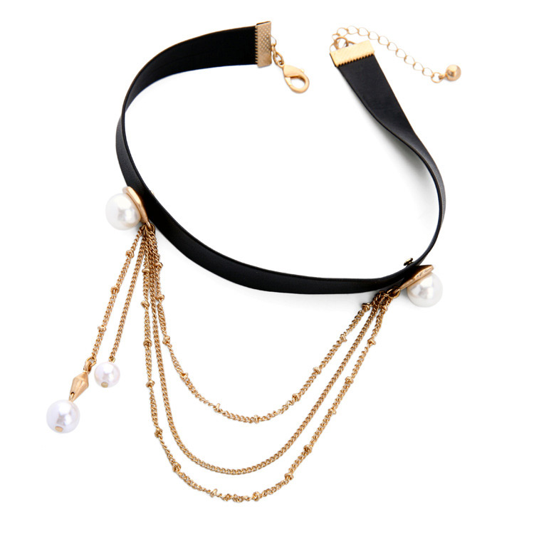 Vintage Black+gold Color Tassel Decorated Choker,Multi Strand Necklaces
