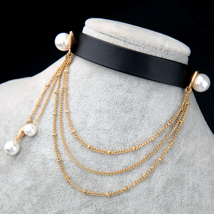 Vintage Black+gold Color Tassel Decorated Choker,Multi Strand Necklaces