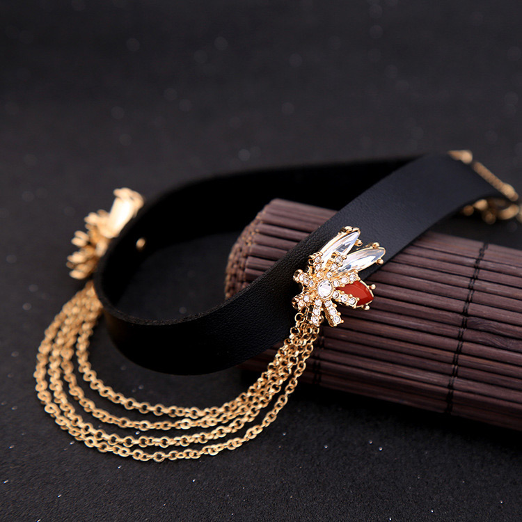 Vintage Black+gold Color Metal Chain Decorated Choker,Multi Strand Necklaces
