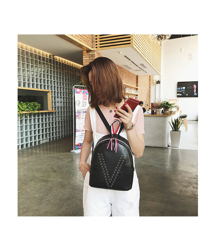 Fashion Black Round Shape Decorated Backpack,Handbags