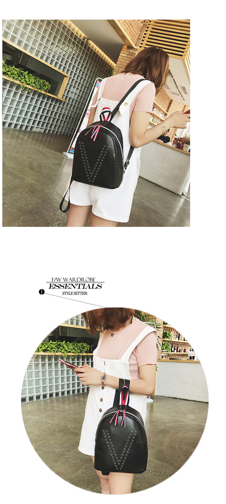 Fashion Black Round Shape Decorated Backpack,Handbags