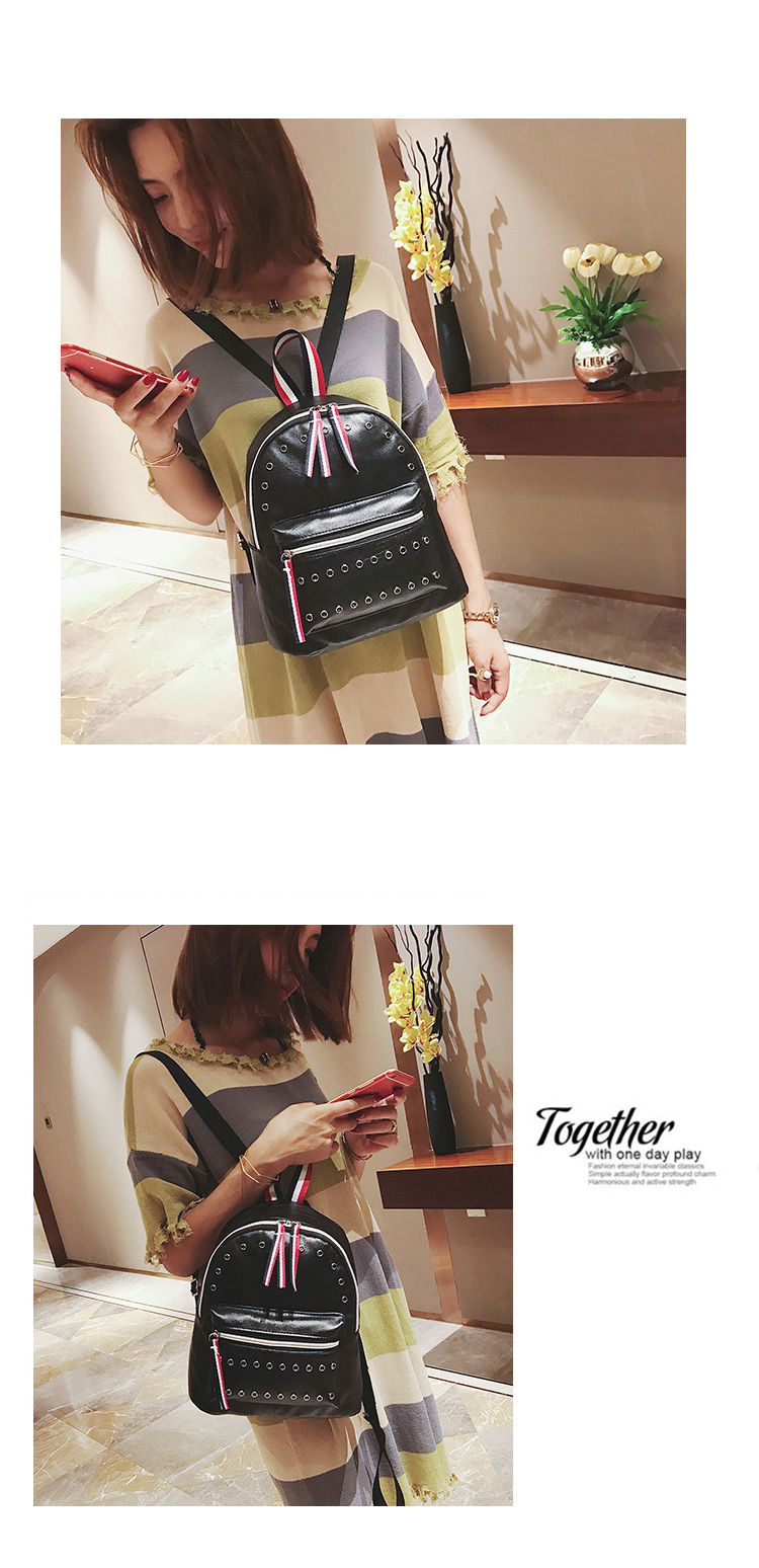 Fashion Black Color-maching Decorated Backpack,Backpack