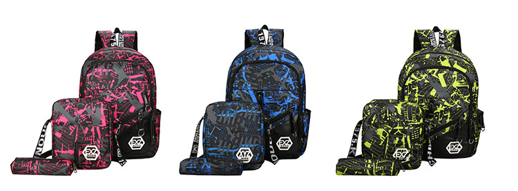 Fashion Blue Color-matching Decorated Backpack (3pcs),Backpack