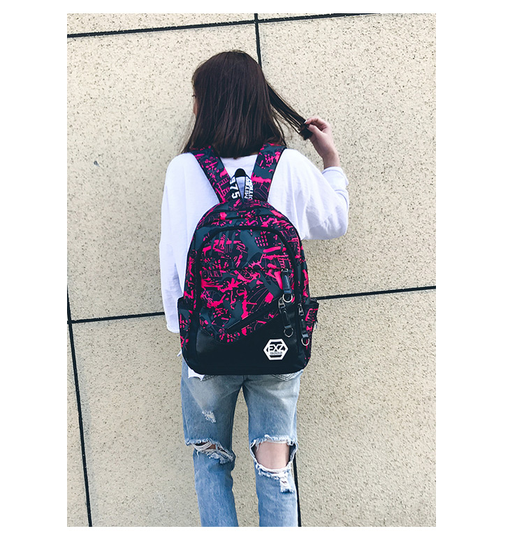 Fashion Blue Color-matching Decorated Backpack (3pcs),Backpack