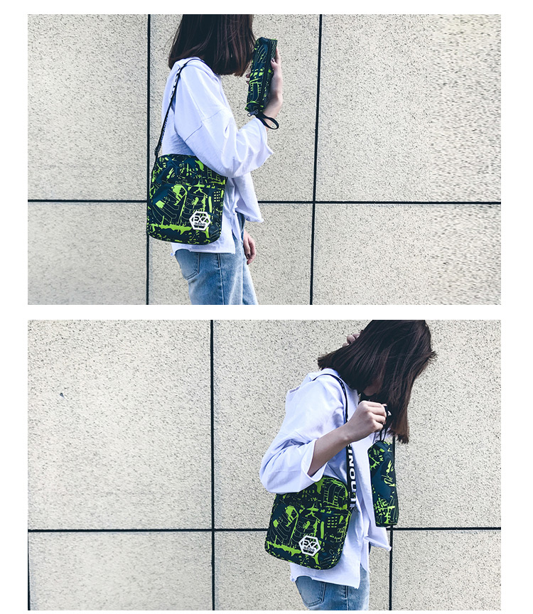 Fashion Green Color-matching Decorated Backpack (3pcs),Backpack