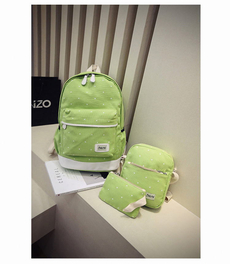 Fashion Dark Green Dot Shape Decorated Backpack (3pcs),Backpack