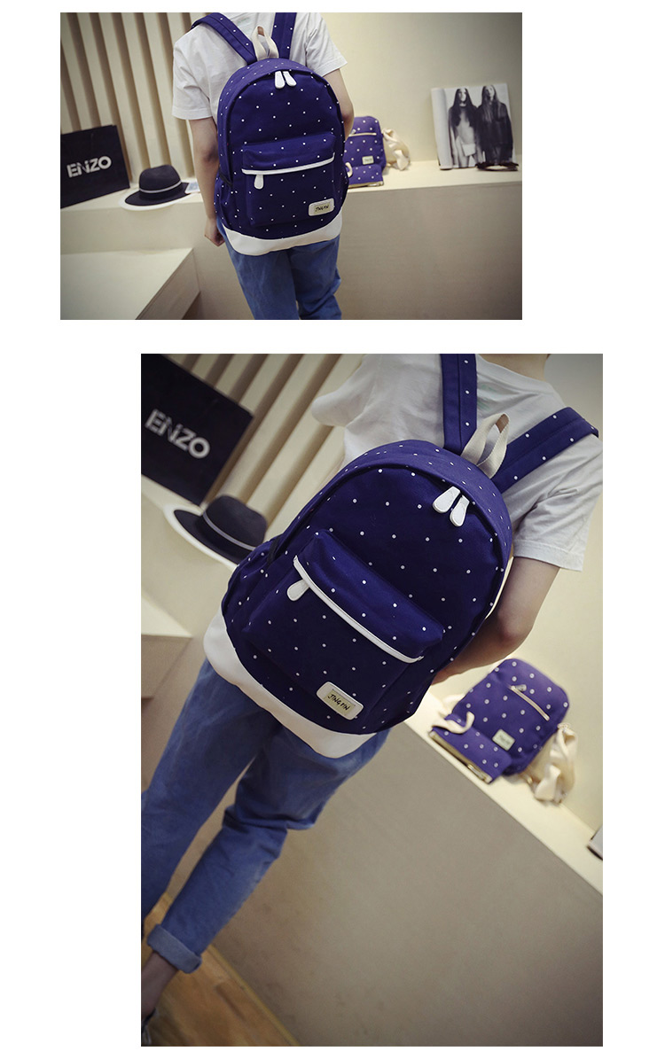 Fashion Light Blue Dot Shape Decorated Backpack (3pcs),Backpack