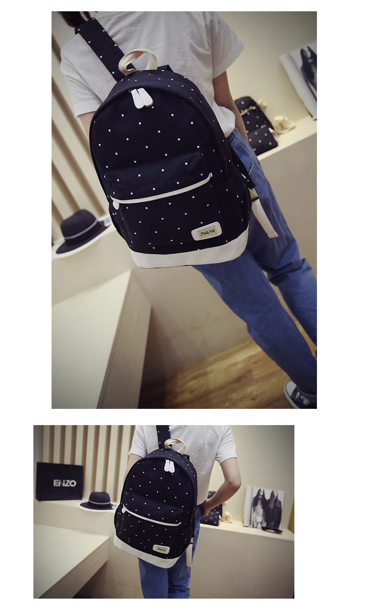 Fashion Dark Blue Dot Shape Decorated Backpack (3pcs),Backpack