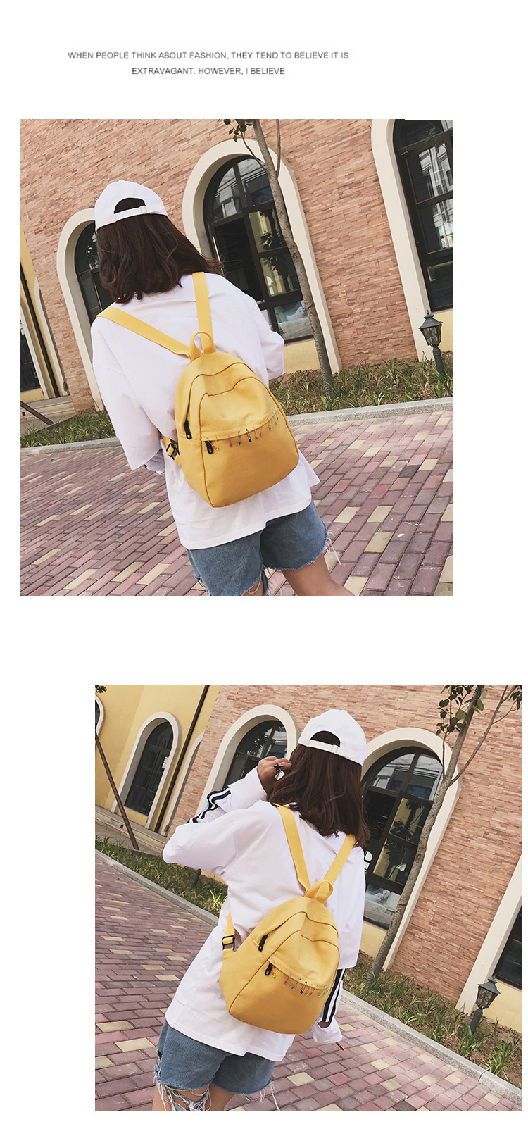Lovely Yellow Pin Shape Decorated Backpack,Backpack