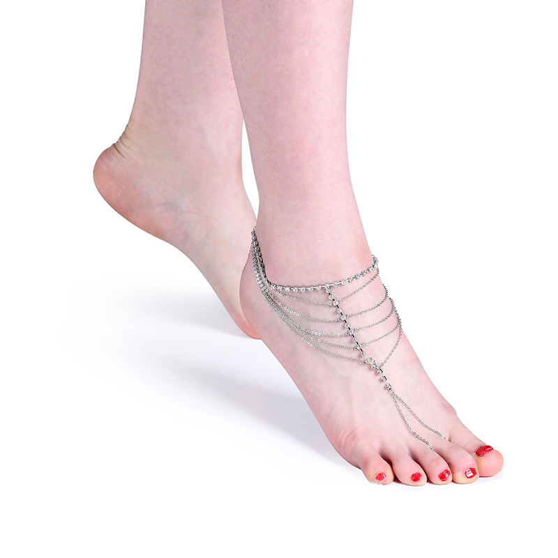 Fashion Silver Color Round Shape Diamond Decorated Multilayer Anklet,Fashion Anklets
