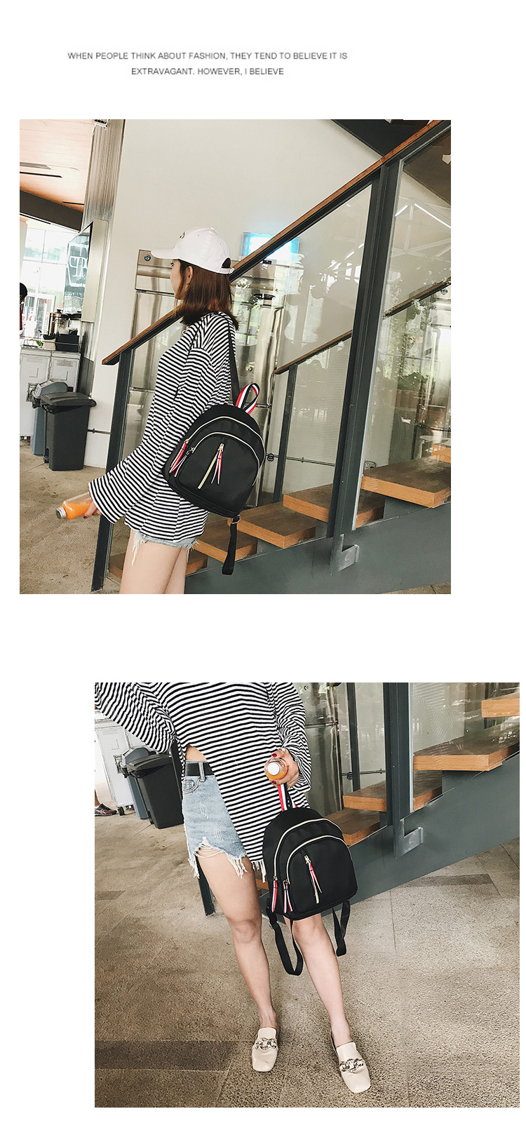 Fashion Black Ribbon Decorated Backpack,Backpack