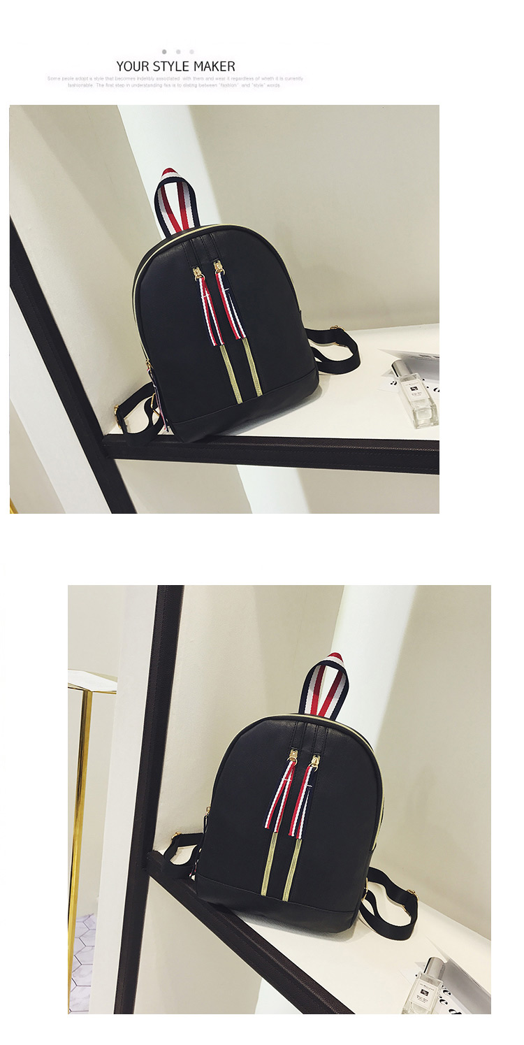 Fashion Black Double Zipper Decorated Backpack,Backpack