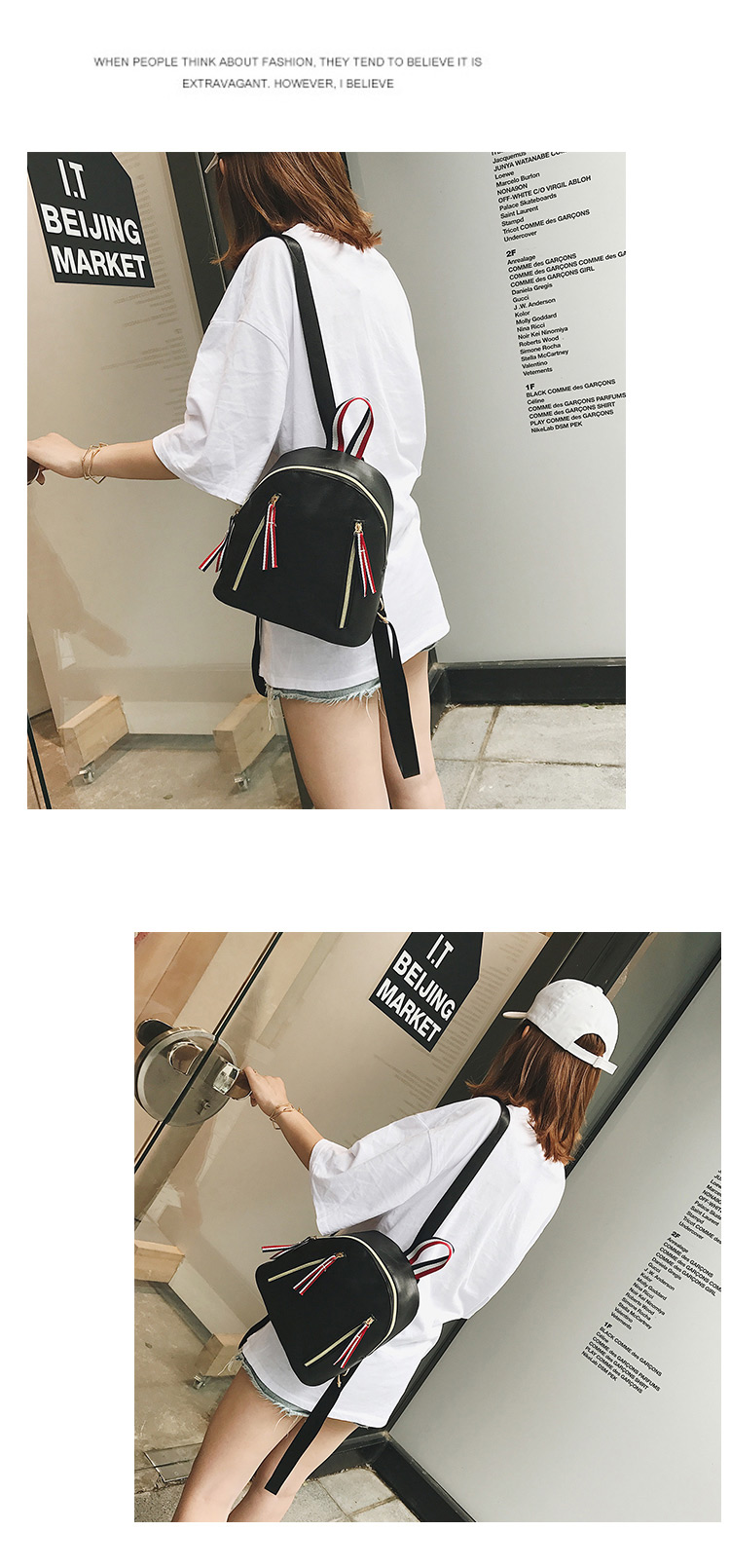 Fashion Black Ribbon Decorated Backpack,Backpack