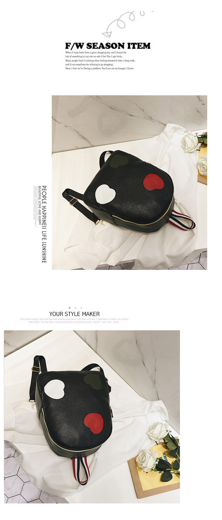 Lovely Black Heart Shape Decorated Backpack,Backpack