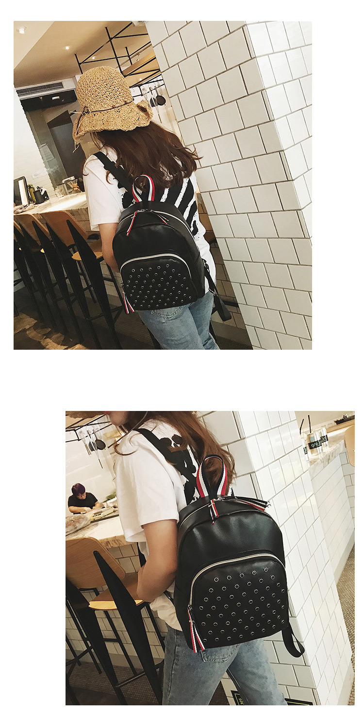 Personality Black Metal Rivet Decorated Backpack,Backpack