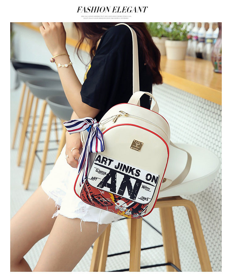 Fashion Black Letter Pattern Decorated Simple Backpack,Backpack