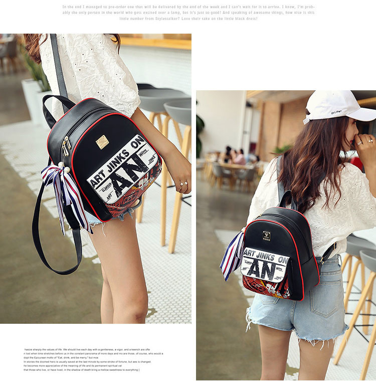 Fashion Black Letter Pattern Decorated Simple Backpack,Backpack