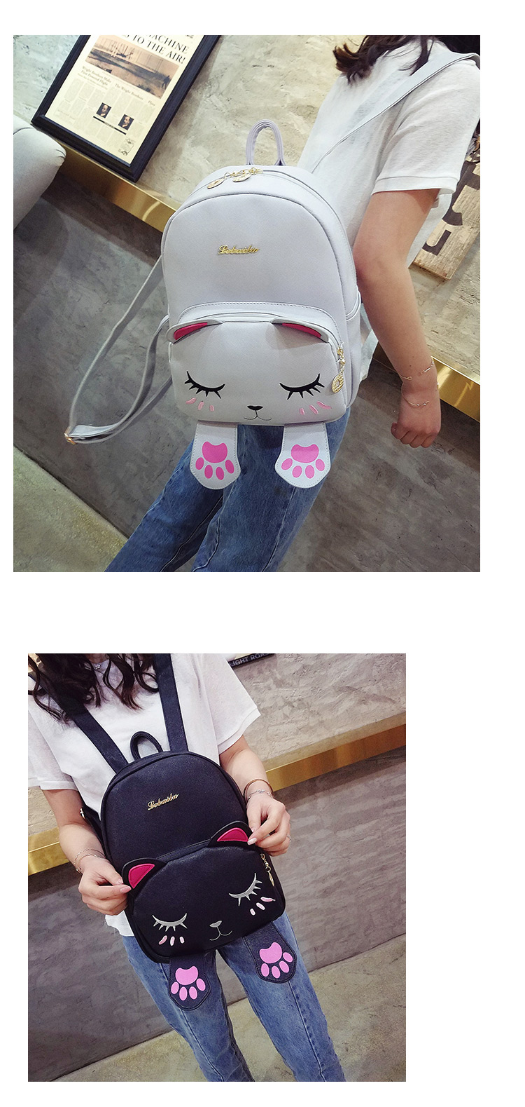 Lovely Gray Cat Shape Decorated Backpack,Backpack