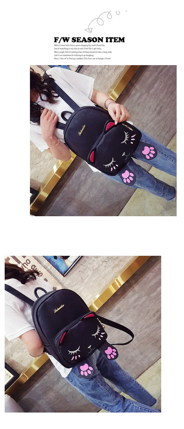 Lovely Black Cat Shape Decorated Backpack,Backpack