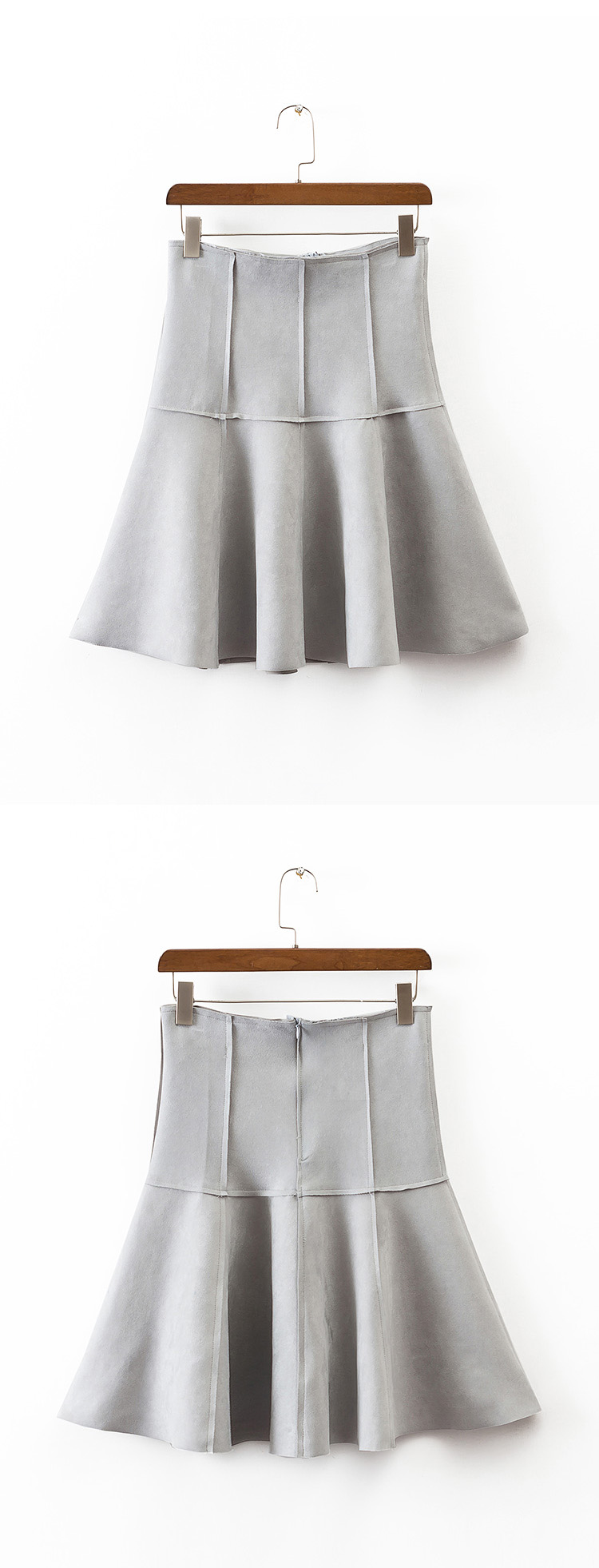 Fashion Gray Pure Color Decorated High Waist Skirt,Skirts