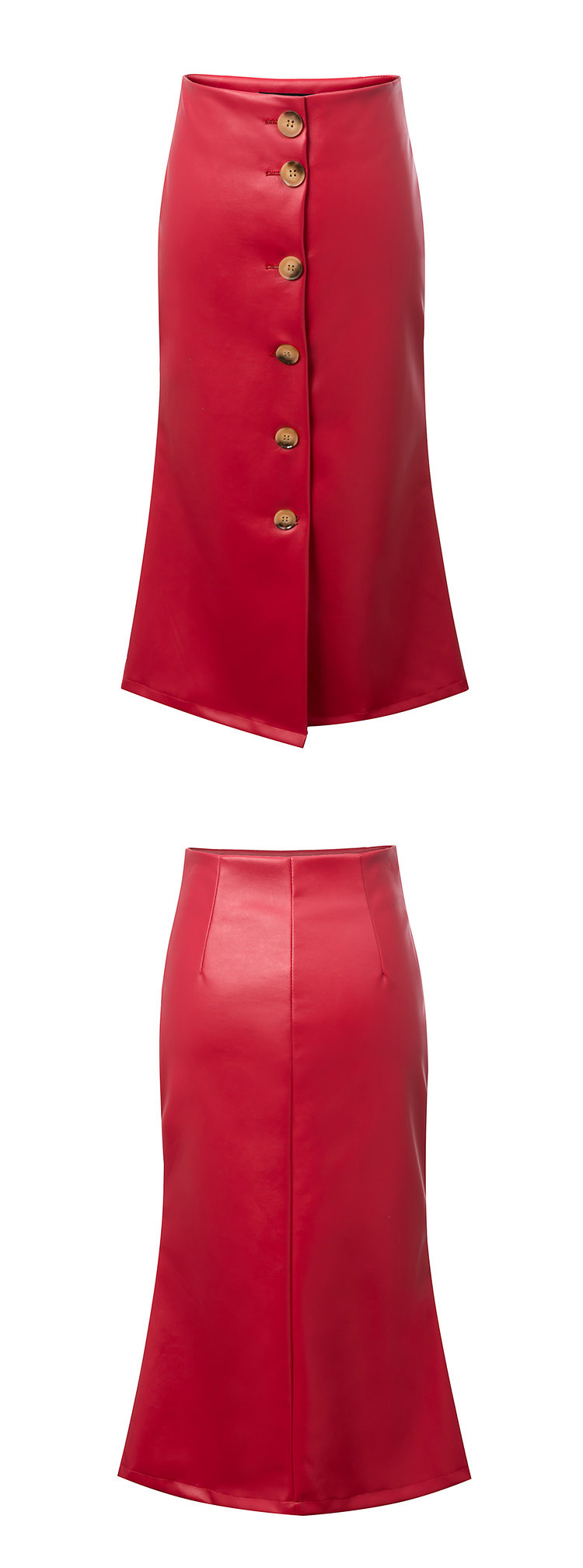 Trendy Red Pure Color Decorated Single-breasted Skirt,Skirts