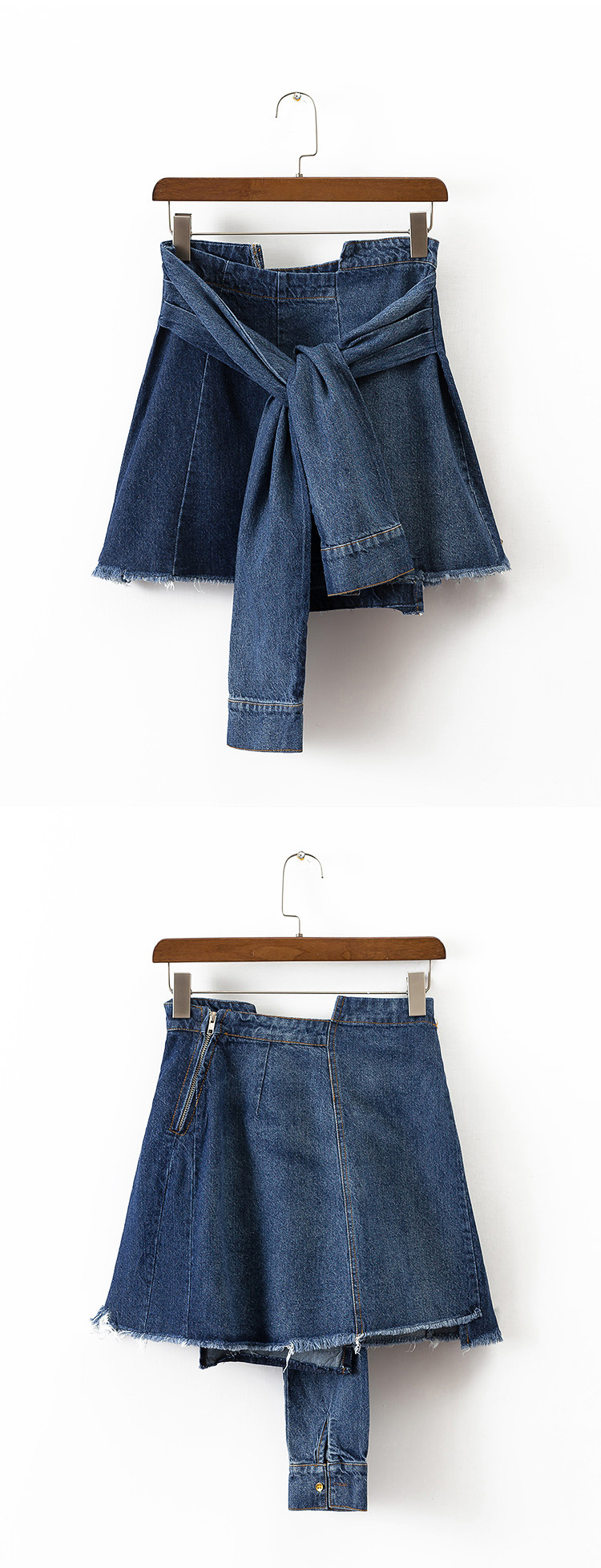 Fashion Blue Pure Color Decorated Mini-skirt,Skirts
