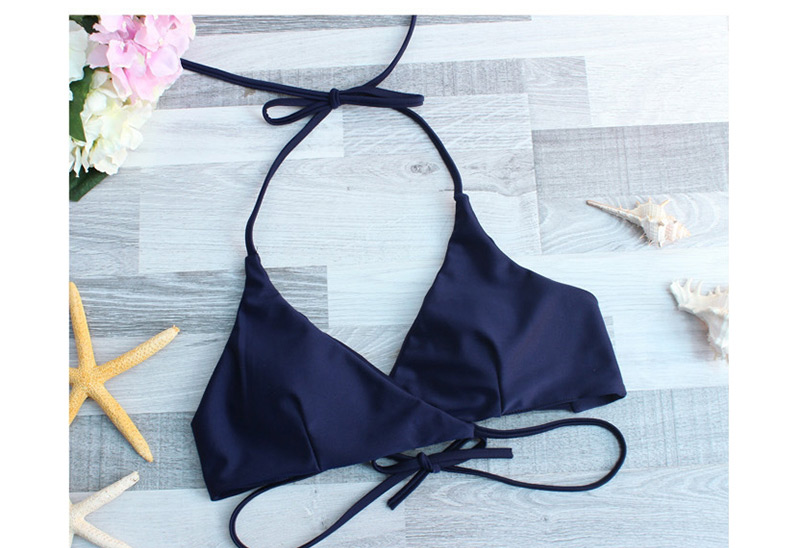 Sexy Navy V-neckline Decorated Swimwear,Bikini Sets