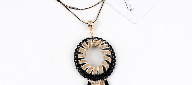Fashion Black Tassel Decorated Long Necklace,Pendants