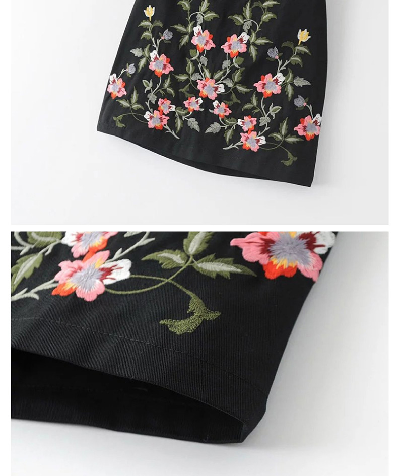 Vintage Black Embroidery Flower Decorated Skirt,Skirts
